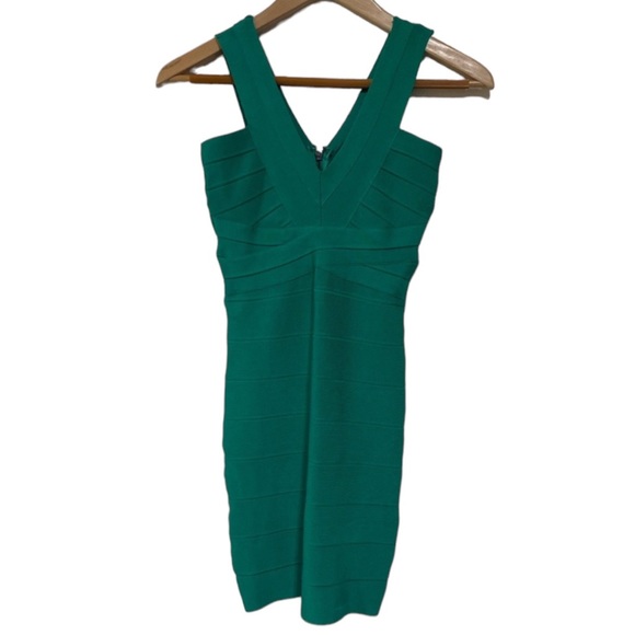 bebe green bandage dress BEBE SZ XS BLACK GREEN METALLIC FRINGE Bodycon Bandage DRESS